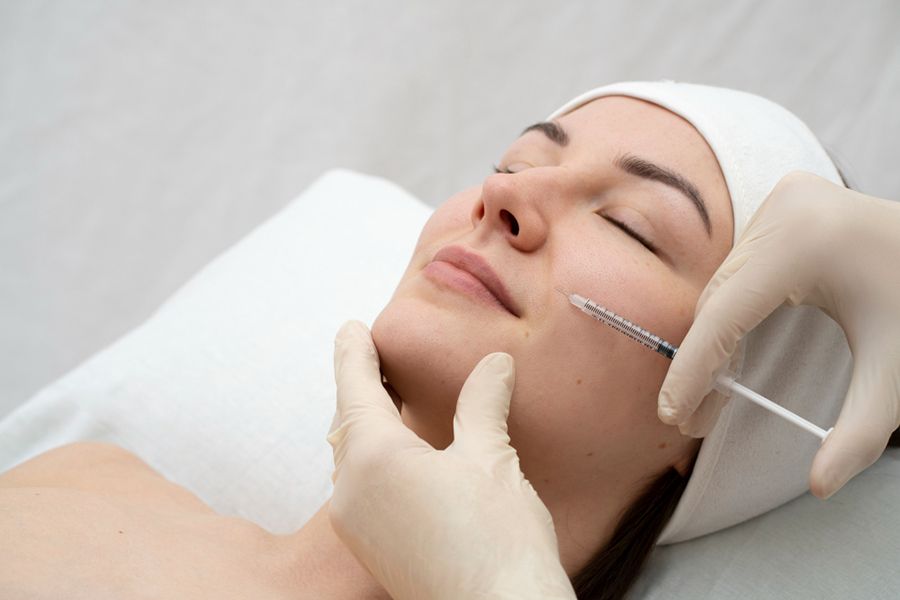 woman receiving an injection in her cheek